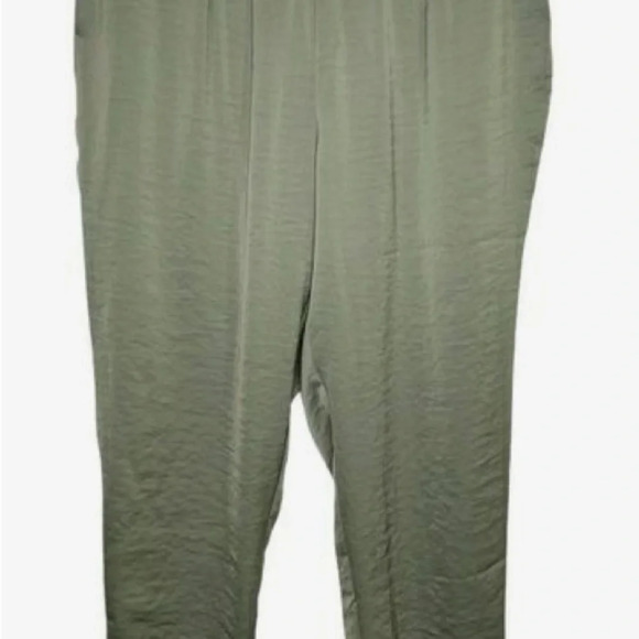 Vince Camuto Olive Green Rumple stretch waist pant cuffed hem & pockets. Large - Picture 2 of 5